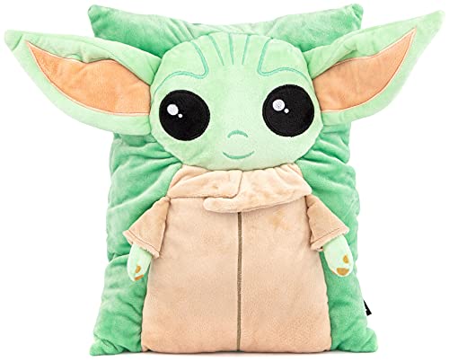 Jay Franco Star Wars The Mandalorian Baby Yoda Grogu 3D Snuggle Pillow - Super Soft – Measures 15 Inches (Official Star Wars Product)