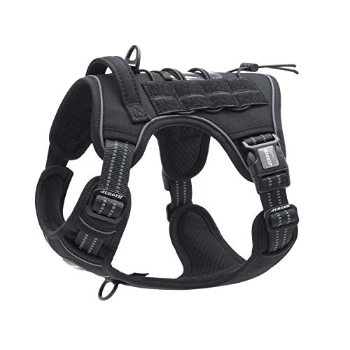 Auroth Tactical Harness for Large Dogs No Pull Adjustable Pet Harness Reflective K9 Working Training Easy Control Pet Vest Military Service Dog Harnesses Black L