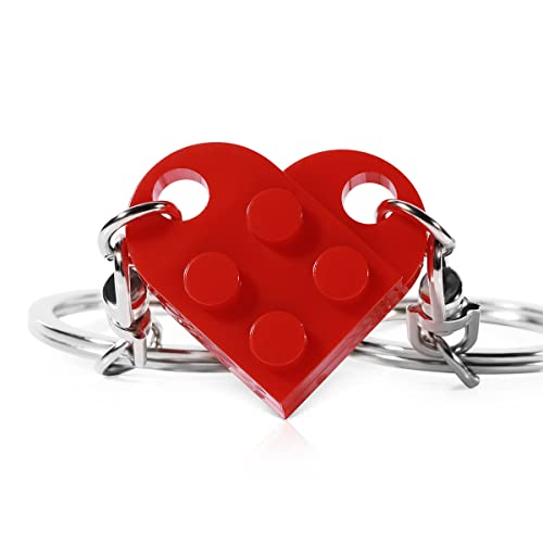 Matching Couples Heart Keychain for Boyfriend Girlfriend Friendship BFF Cute Valentine's Day Gifts Stuff Presents Him Her Friends Set Compatible with Lego Gift