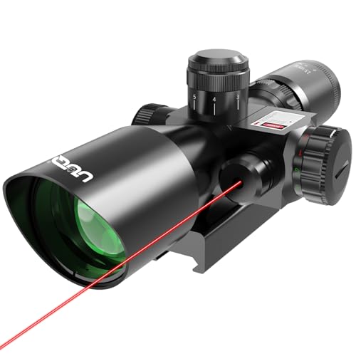 UUQ 2.5-10x40E Rifle Scope with Red/Green Illuminated Mil-dot with Red/Green Laser Combo- Green Lens Color, Tactical Scope for Gun Air Hunting Rifles, Includes Free 20mm Mount (Red Laser)