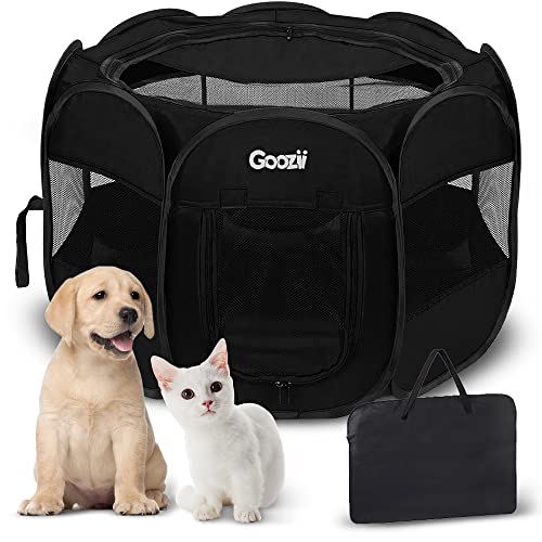 GOOZII Kitten Cat Playpen for Indoor Cats Enclosed, Portable Foldable Pet Dog Playpen Outdoor Play Tents Crate Cage with Zipper Top Cover Door for Puppy Outside Rv Car Camper (Black, Small Size)
