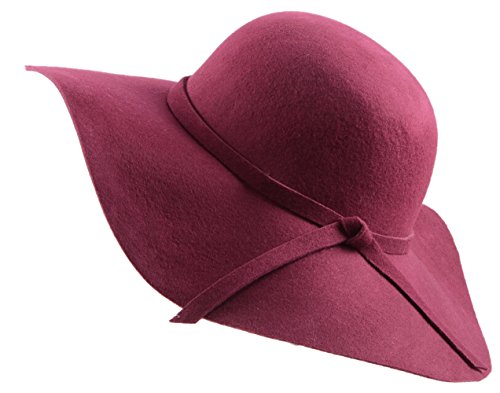 Urban CoCo Women's Foldable Wide Brim Felt Bowler Fedora Floopy Wool Hat (Wine red)