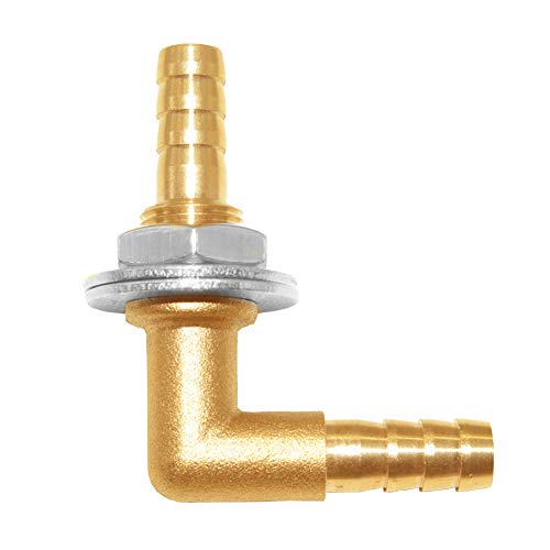 Joywayus 3/8 x 3/8 Hose Barb Thru-Bulk Head Hex Union 90 Degree L Right Angle Elbow Barbed Brass Fitting with Flat Washer Gasket Water/Fuel/Air