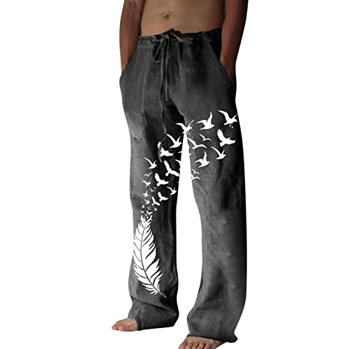 wuitopue Mens Jeans Pants Men's Linen Pants Baggy Summer Beach Pant Solid Color Trousers Outdoor Yoga Pant Joggers Leisure and Daily Wear Mens Overalls