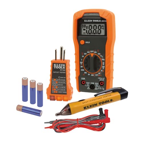 Klein Tools 69149P Electrical Test Kit with Digital Multimeter, Non-Contact Voltage Tester and Electrical Outlet Tester, Leads and Batteries