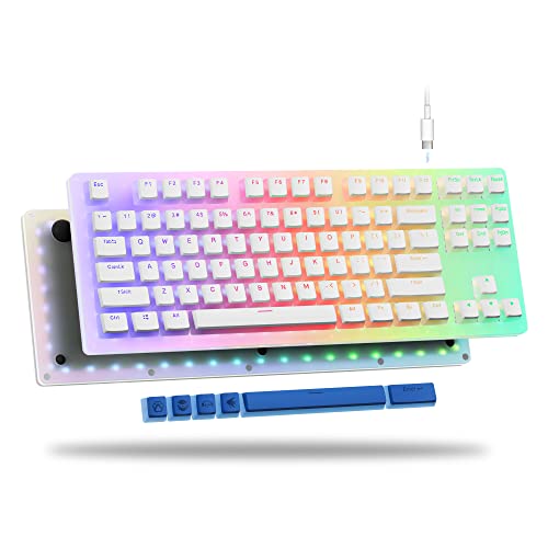 XVX Womier 75% Keyboard - Creamy Keyboard, TKL Mechanical Gaming Keyboard, Hot Swappable White Keyboard, K87 PRO with Pudding Keycaps Wired RGB Keyboard for PC PS4 Xbox - Brown Switch