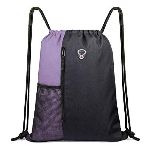 BeeGreen Lilac Drawstring Backpack Sports Gym String Backpack For Women Men Large Size Cinch Sack Workout Bag with Zipper and Water Bottle Mesh Pockets