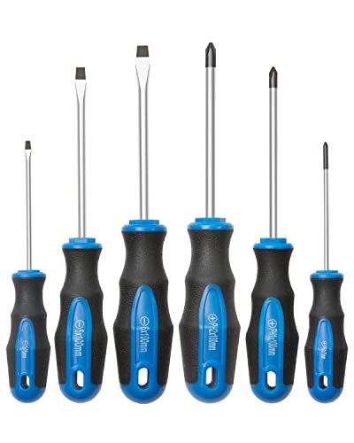6PCS Magnetic Tip Screwdriver Set, 3 Phillips and 3 Flat, Professional Cushion Grip | 6-Piece Hand Tools Set
