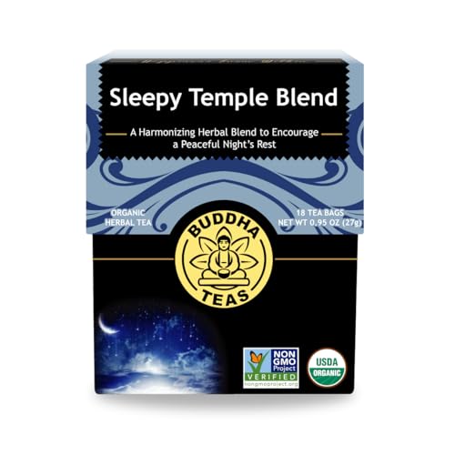Buddha Teas - Sleepy Temple Blend - Organic Herbal Tea - For Health & Wellbeing - Blend of Herbs & Flowers - Clean Ingredients - Caffeine Free - OU Kosher & Organic - Non-GMO - 18 Bleach-Free Tea Bags