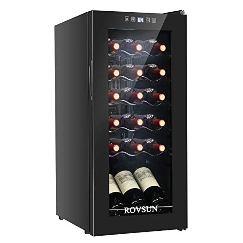 ROVSUN 18 Bottle Wine Fridge, Freestanding Compressor Wine Cooler Refrigerator, Beverage Wine Chiller with Digital Temperature Control & Double-layer Glass Door for Red White Wine, Champagne, Beer