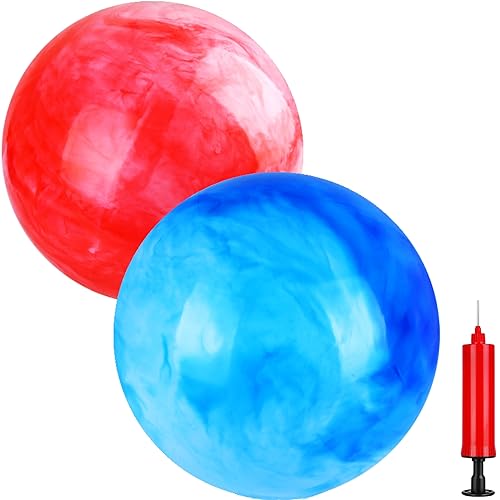 GCQJOQ 2 Pcs 9 Inch Marbleized Bouncy Balls for Kids Large-Sized Ball Inflatable Rubber Playground Sensory Balls for Beach Pets Indoor Outdoor Kickball Water Balls