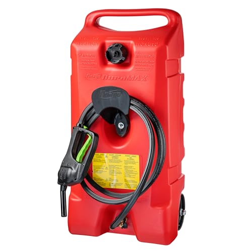 Scepter Flo N' Go Duramax 14 Gallon Portable Gas Fuel Tank Container Caddy with LE Fluid Transfer Siphon Pump and 10 Foot Long Hose, Red