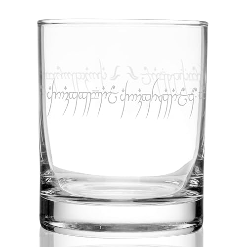 ONE RING OF POWER Engraved Whiskey Rocks Glass | Inspired by The Hobbit, Elves, Middle Earth, Tolkien Fantasy | Great Christmas Fantasy Gift & Bourbon Barware Drinking Decor!