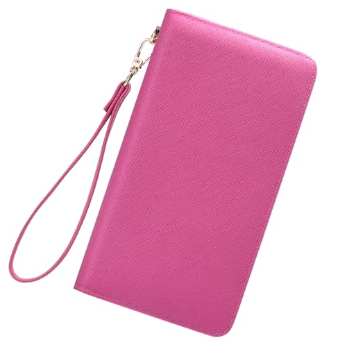 Chelmon Large Capacity Womens Wallet Leather RFID Blocking Purse Credit Card Clutch(CH Rose Red)