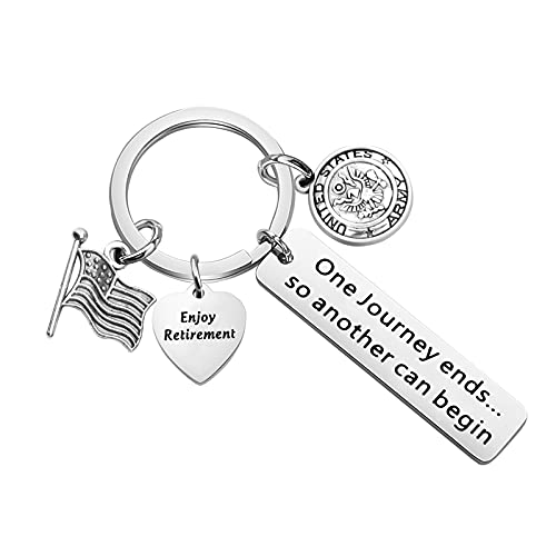 HOLLP Retirement Gifts Army Retired Keychain with Patriotic American Flag Military Retirement Gifts for Army Veteran (Keychain)