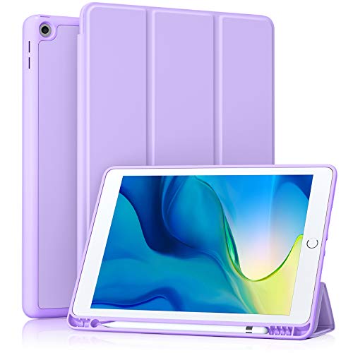 Akkerds Case Compatible with iPad 10.2 Inch 2021/2020 iPad 9th/8th Generation & 2019 iPad 7th Generation with Pencil Holder, Protective Case with Soft TPU Back, Auto Sleep/Wake Cover, Lavender