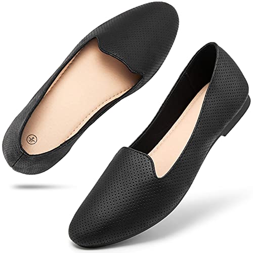 hash bubbie Women Ballet Black Flats Shoes Comfortable Slip on Shoes Casual Dress Shoes（Black .US9）