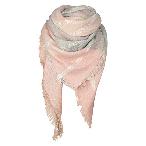 Women's Fall Winter Scarf Classic Tassel Plaid Scarf Warm Soft Chunky Large Blanket Wrap Shawl Scarves Grey Pink