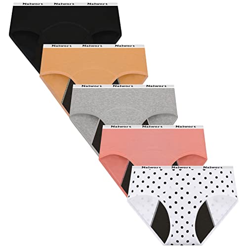 Nalwort Womens Period Underwear Menstrual Period Panties Postpartum Cotton Panties 5 Pack (Color-3, 3X-Large)