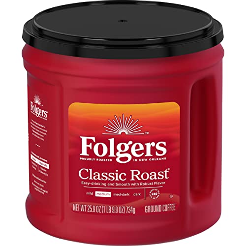 Folgers Classic Roast Medium Roast Ground Coffee, 25.9 Ounces (Pack of 6)