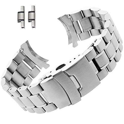 DAHASE Curved End Replacement Watch Band 18mm 20mm 22mm 24mm Stainless Steel Watchband Security Buckle Wrist Belt Watch Strap SB5ZWT (Silver,22mm)