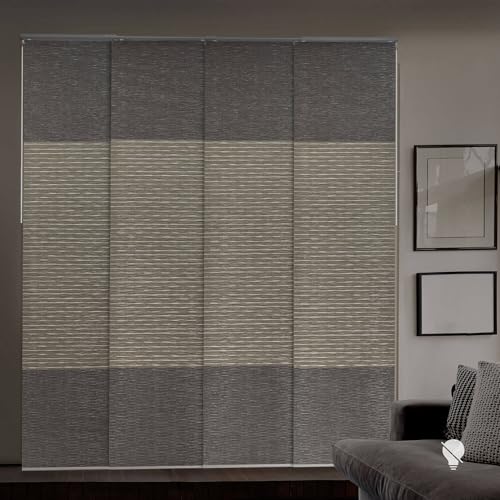 GoDear Design 99% Blackout Adjustable Sliding Panel Track Blinds for Sliding Galss Doors 45.8'- 86' W x 96' H, Extendable Vertical Thermal Blinds, Metallic Luster Trimmable Panels, Amazon River