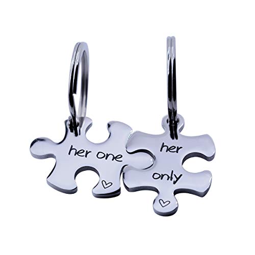 omodofo Puzzle Piece Keychains Set of 2 Gay Boyfriend Couples Jewelry LGBT Lesbian Girlfriend Valentines Day Wedding Gifts (Her One & Her Only (Keychain))