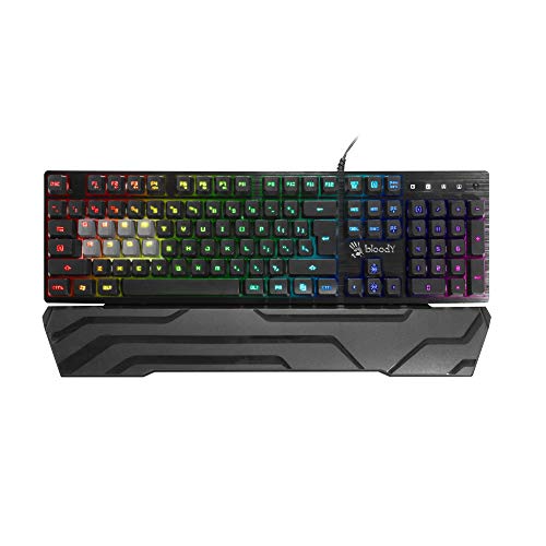 BLOODY B380 Light Strike 8 Key Optical Membrane Gaming Keyboard | Full RGB LED Backlit Keyboard | Smooth & Linear Quite Keys | Ergonomic Detachable Wrist Rest Design | LK Optical Gaming Series