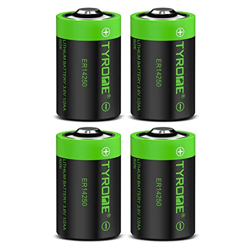 1/2 AA Size LS 14250 ER14250 3.6 Volt 1200 mAh Lithium Batteries 4 Pack, Tyrone Batteries Compatible for Dogwatch Dog Collar and Some of Movement Monitor/Home Security System/Alarm System