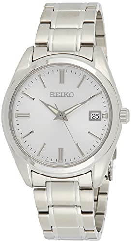 Seiko SUR307 Watch for Men - Essentials - Silver Dial with Sunray Finish, Date Calendar, LumiBrite Hands, Stainless Steel Case & Bracelet, and 100m Water Resistant