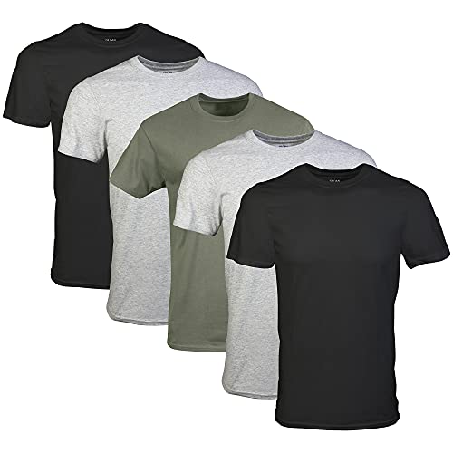Gildan Men's Crew T-Shirts, Multipack, Style G1100, Black/Sport Grey/Military Green (5-Pack), Small