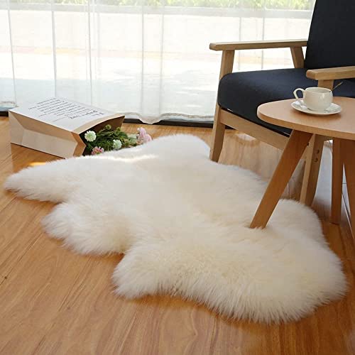 Woolous Real Sheepskin Rug, New Zealand Lamb Skin Fur Throw, Large Natural Sheep Skin for Chair, Bedroom, and Living Room (Single Pelt, Ivory-White 2x3 ft)