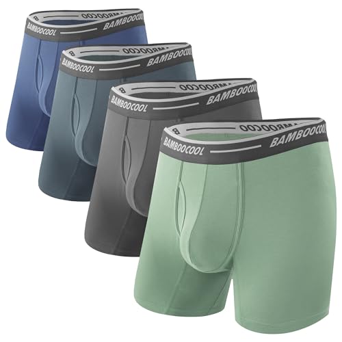 BAMBOO COOL Men's Underwear Boxer Briefs 4 Pack Soft Breathable Underwear For Men (Medium)