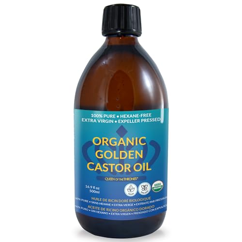 QUEEN OF THE THRONES Organic Golden Castor Oil - | 100% Pure & Expeller-Pressed for Hair, Skin & Nails | Hexane Free | USDA Certified (16.9 Fl Oz (Pack of 1))