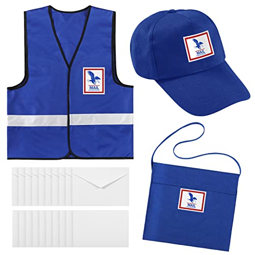 Hicarer Mailman Costume Adult Mail Carrier Costume Kit Halloween Costume for Adults Career Cosplay Halloween Postal Costume (Large)