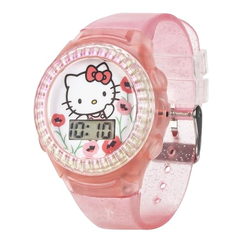 Accutime Hello Kitty Digital LCD Quartz Kids Pink Watch for Girls with Pink Sparkle Band Strap (Model: HK4163AZ)