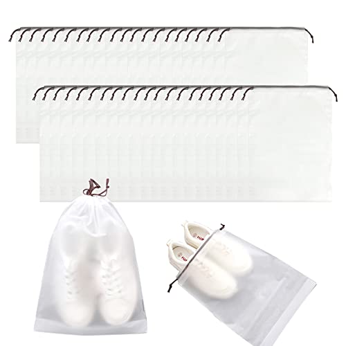 HFYZZ 50 Pieces Shoe Bags for Travel Storage Packing Portable Translucent Drawstring Shoe Bags Organizers Pouches for Men &Women, Dustproof and Waterproof