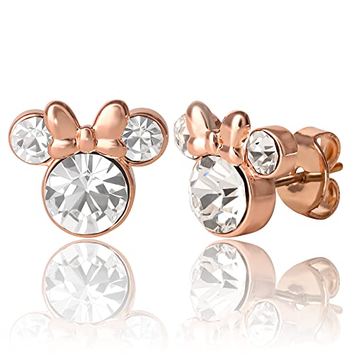 Brass Disney Womens Minnie Mouse April Birthstone Stud Earrings - Minnie Mouse Jewelry - Birthstone Earrings (April-Rose)