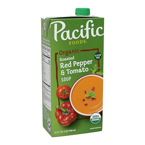 Pacific Foods Organic Creamy Roasted Red Pepper & Tomato Soup, 32 Ounce Resealable Carton