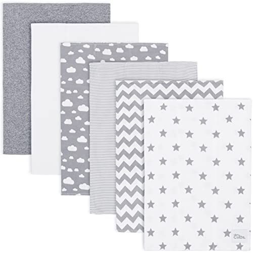 Comfy Cubs Burp Cloths 6 Pack Large 100% Cotton Washcloths Double Layered Absorbent Burping Cloth Extra Absorbent Baby Burp Cloth Extra Soft for Boys and Girls (Grey Pattern, Pack of 6)