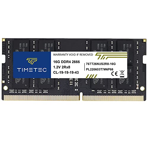 Timetec 16GB DDR4 2666MHz (DDR4-2666) PC4-21300 (PC4-2666V) Non-ECC Unbuffered 1.2V CL19 2Rx8 Dual Rank 260 Pin SODIMM Laptop Notebook PC Computer Memory RAM Module Upgrade (16GB)