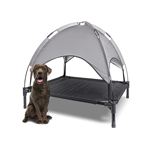 Outdoor Elevated Dog Bed with Removable Waterproof Canopy,Cooling Raised Mesh Canopy Pet Cot for Small/Medium Dogs Outdoor Camping or Beach