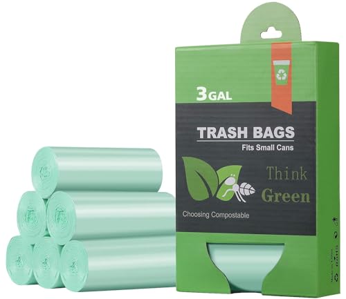 Small Trash Bags, 2.6 Gallon Compostable Trash Bags Bathroom Wastebasket Can Liners , 125 Count (Pack of 1) Mini Compost Trash Bags For Bedroom Office Fit 10 Liter ,Green