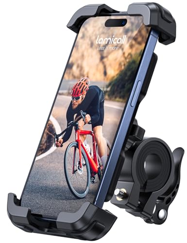 Lamicall Motorcycle Phone Mount, Bike Holder - Upgrade Adjustable Cell Holder, Bicycle Scooter Handlebar Cradle Clip for iPhone 15 Pro Max/Plus, 14, Galaxy S22 and 4.7-6.8' Phone