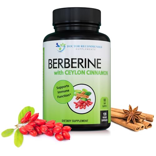 DOCTOR RECOMMENDED SUPPLEMENTS Berberine with Ceylon Cinnamon - 1200mg Berberine & 100mg Organic Ceylon Cinnamon - 120 Veggie Capsules, Healthy Immune System & Gastrointestinal Wellness