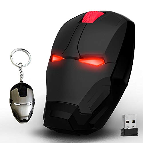 Ergonomic Wireless Mouse Cool Iron Man Mouse 2.4G Portable Mobile Computer Click Silent Mouse Optical Mice with USB Receiver, Black or Golden for Notebook PC Laptop Computer Mac Book, Add a Keychain