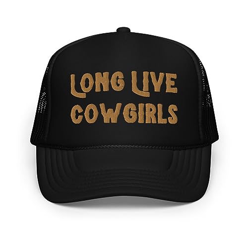 Long Live Cowgirls Embroidered Adjustable Foam Trucker Hat, Country Girl Hat Black