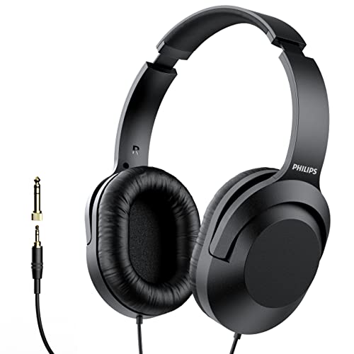 PHILIPS Over Ear Wired Stereo Headphones for Podcasts, Studio Monitoring and Recording Headset for Computer, Keyboard and Guitar with 6.3 mm (1/4') Add On Adapter
