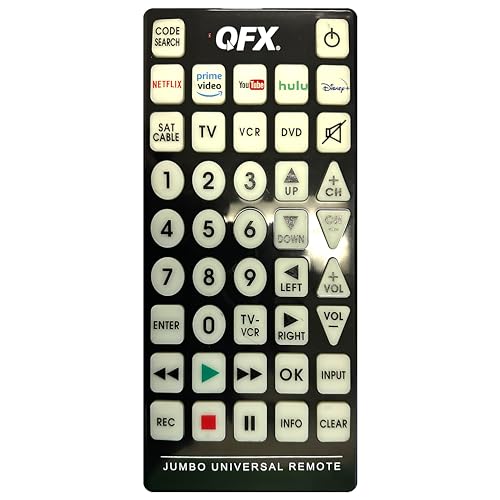 QFX REM-115 8 in 1 Large Jumbo Universal Remote Control for RCA, Sony, Philips, Samsung, GE, Zenith, Panasonic, Sharp, Toshiba, Daewoo, Hitachi, Sanyo, LG, JVC, Mitsubishi, Emerson, Magnavox