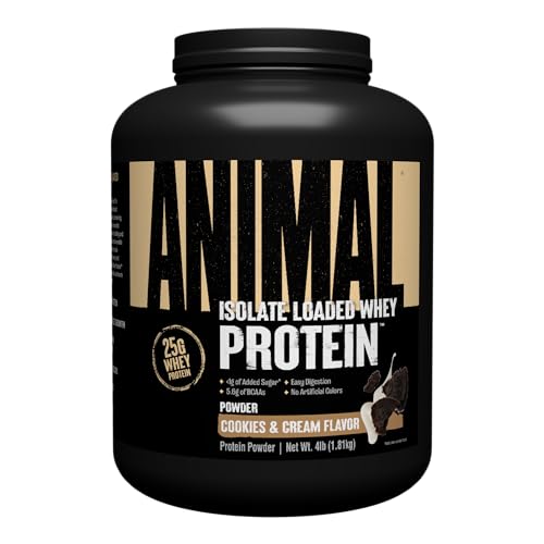 Animal Whey Isolate Protein Powder - Loaded for Pre & Post Workout Muscle Builder and Recovery with Digestive Enzymes for Men & Women - 25g Protein, Great Taste, Low Sugar - Cookies & Cream 4 lbs